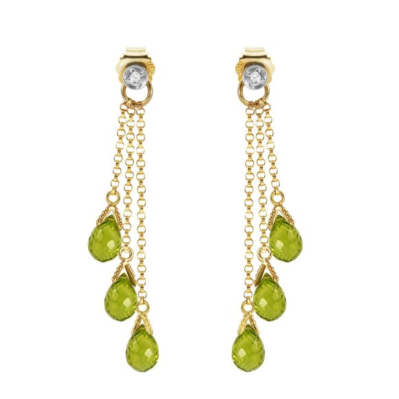 14K GOLD CHANDELIERS EARRING W DIAMONDS & PERIDOTS - Picture 6 of 10
